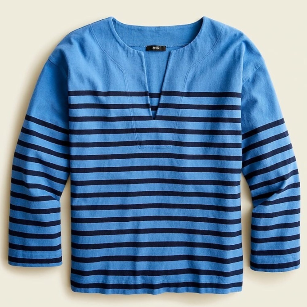 J Crew NEW Womens Medium Blue Black Striped Mariner Cloth Tunic V Neck BA388
